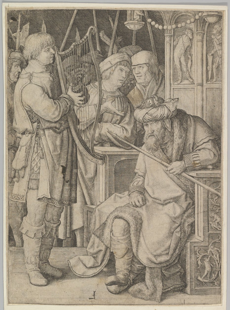 David jouant de la harpe devant Saül - Lucas van Leyden