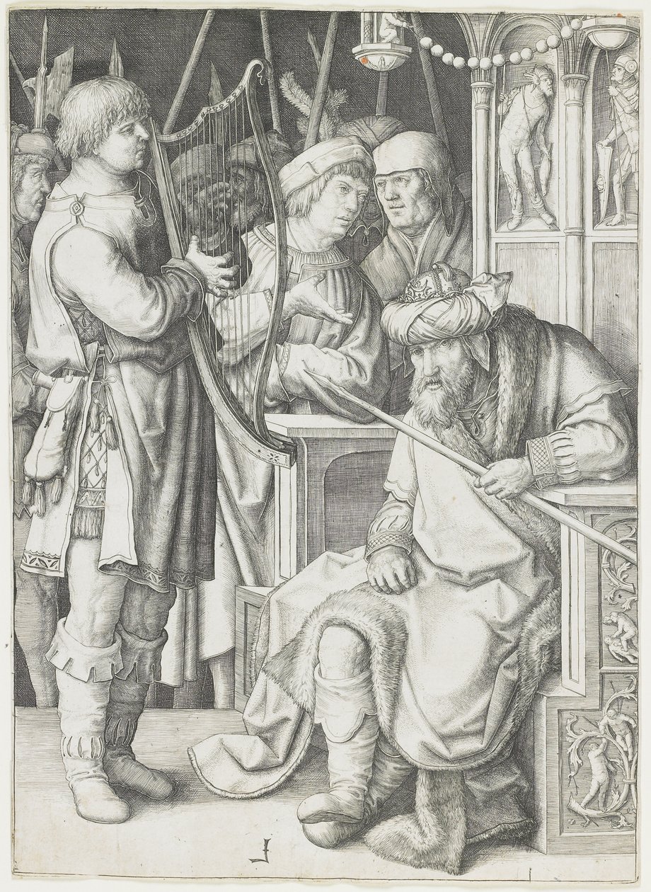 David jouant de la harpe devant Saül, c. 1508 - Lucas van Leyden