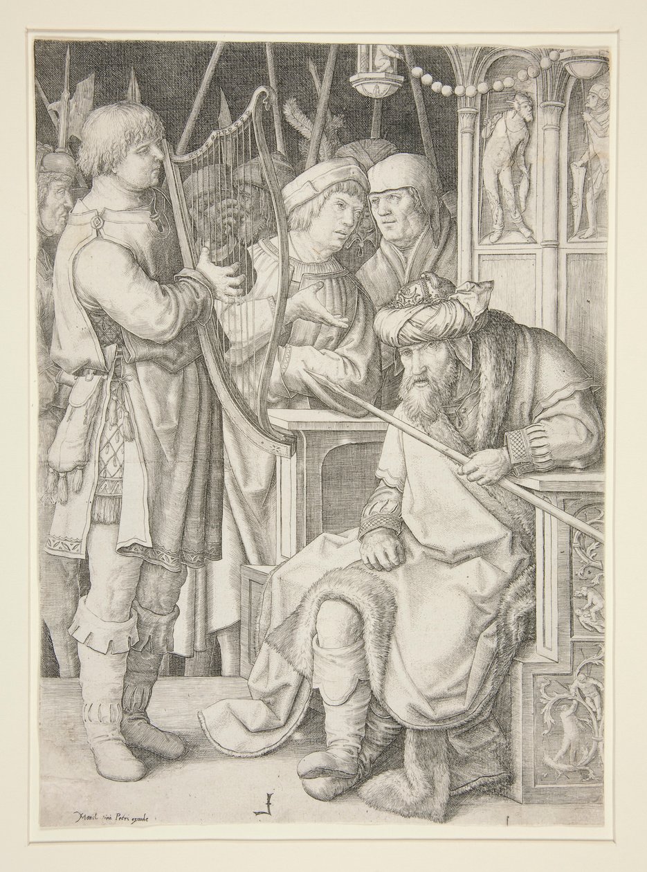 David jouant de la harpe devant Saül - Lucas van Leyden