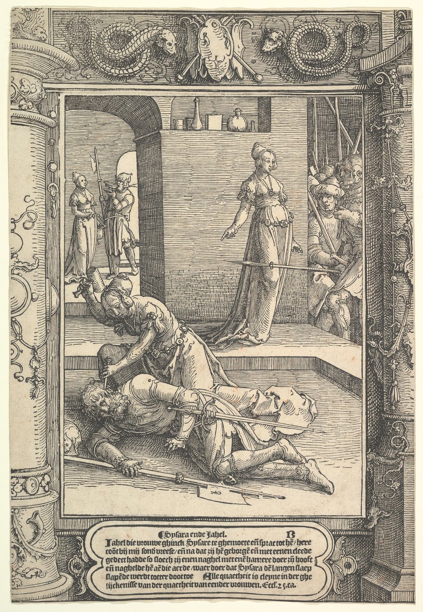 Jael tuant Sisera, cadre ornemental - Lucas van Leyden