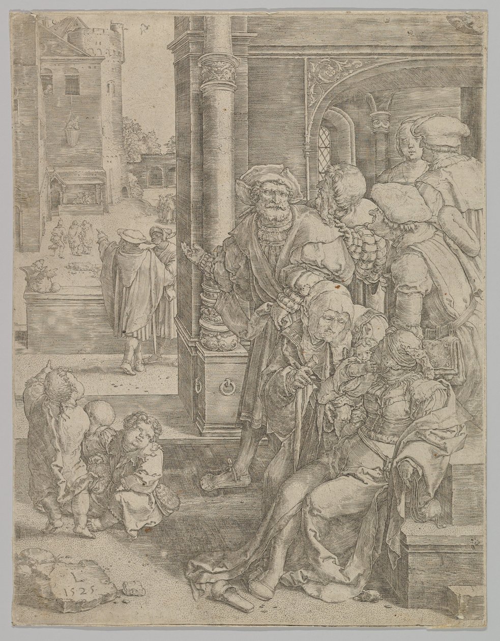 Le poète Virgile suspendu dans un panier, 1525 - Lucas van Leyden