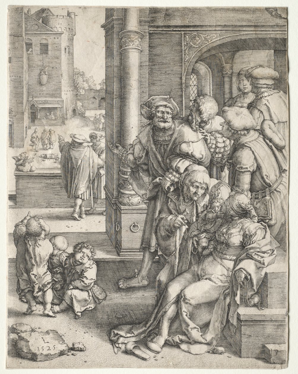 Le poète Virgile suspendu dans un panier - Lucas van Leyden