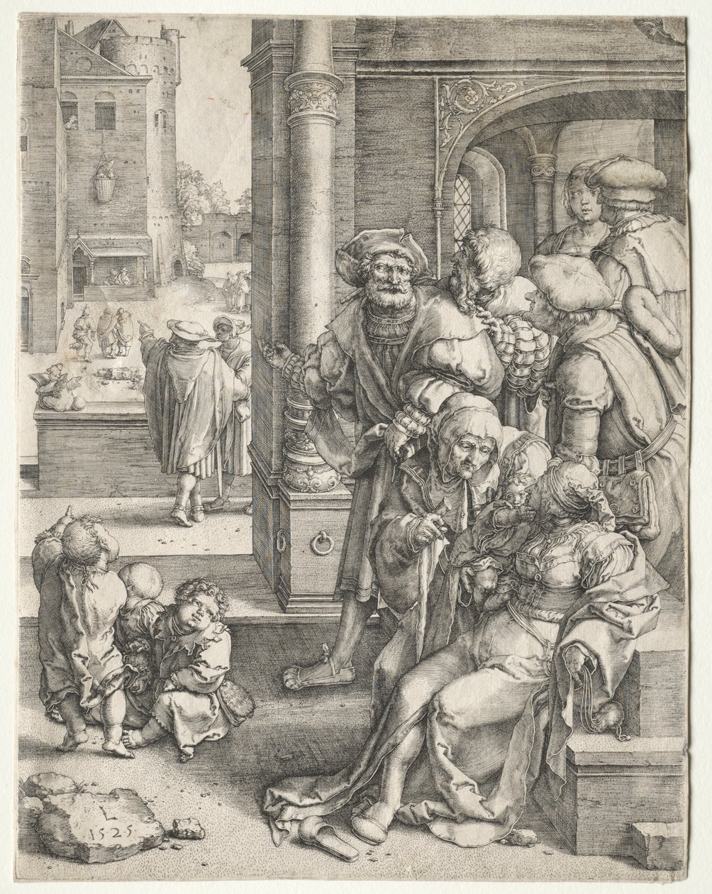 Le poète Virgile suspendu dans un panier, 1525 - Lucas van Leyden