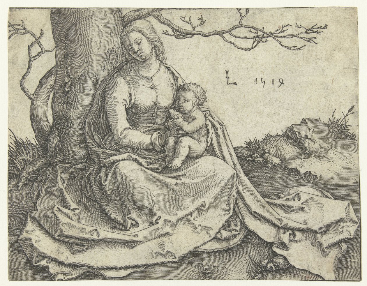 Vierge et Enfant assis sous un arbre - Lucas van Leyden