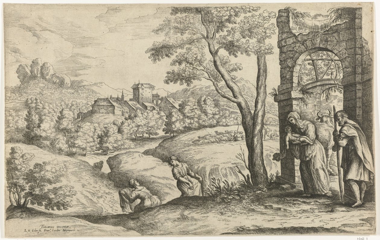 Paysage avec la Sainte Famille et deux sages-femmes - Lucas van Uden
