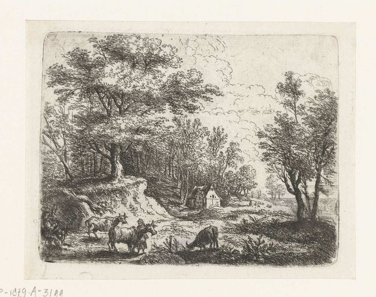 Paysage avec trois vaches et une femme - Lucas van Uden