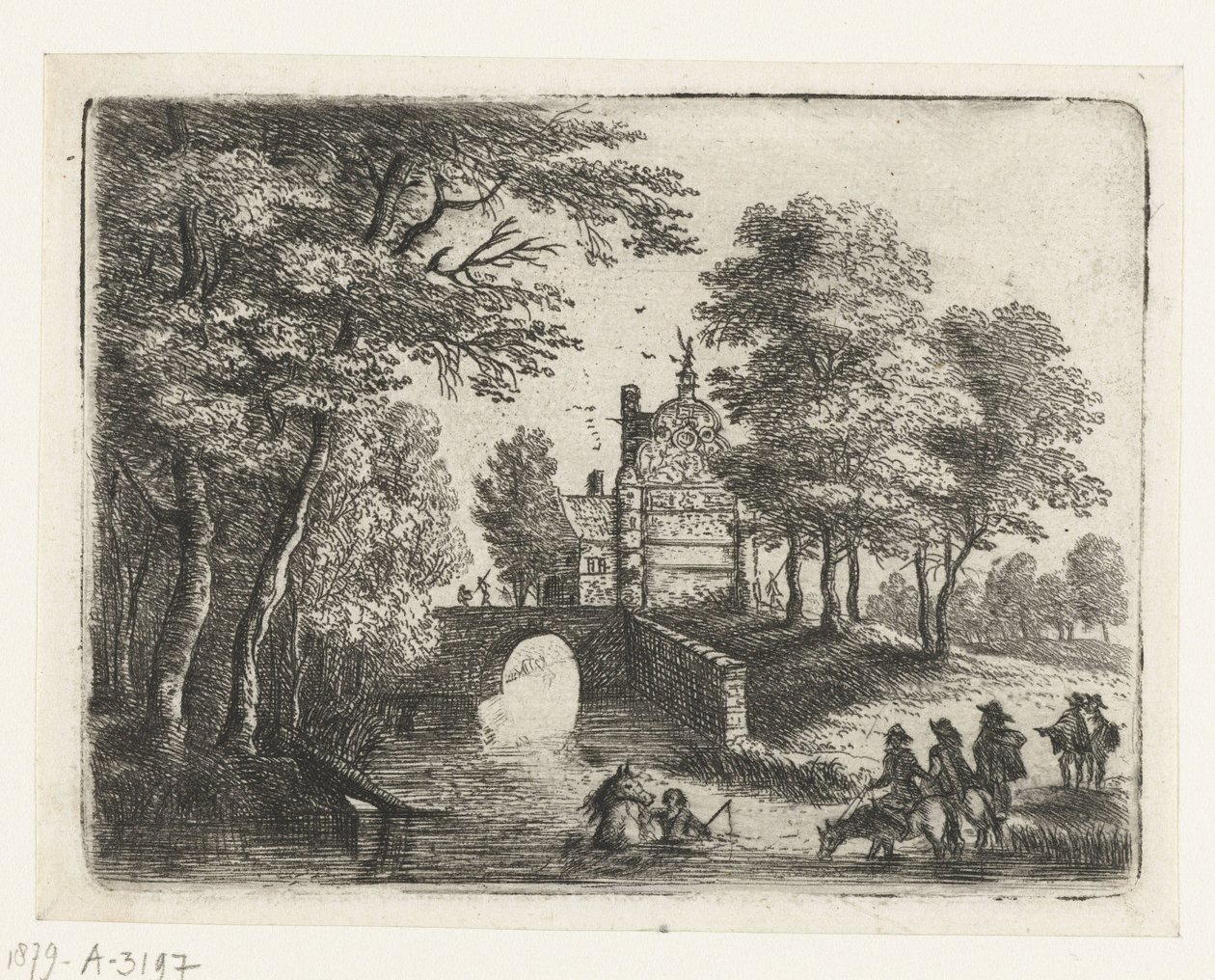 Paysage avec une rivière, un pont et des cavaliers Petits paysages (titre de la série) - Lucas van Uden