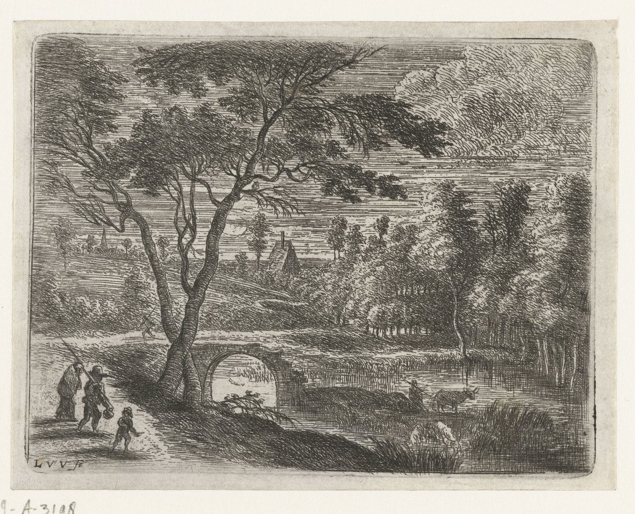 Paysage avec une ruine de pont (série: Petits paysages) - Lucas van Uden