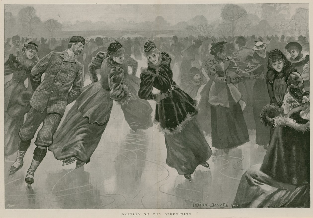 Patinage sur la Serpentine, Hyde Park, Londres (gravure) - Lucien Davis