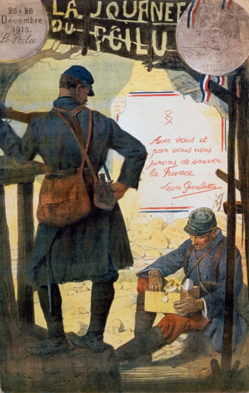 Deux soldats français parcourant des colis de soins envoyés de chez eux. - Lucien Hector Jonas