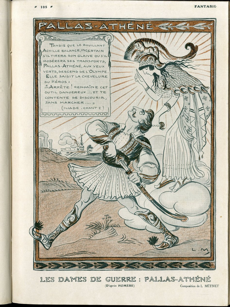 Illustration dans "Fantasio", 01/04/15 - la femme de la guerre Pallas-Athénée guerre 14-18 - Lucien Metivet