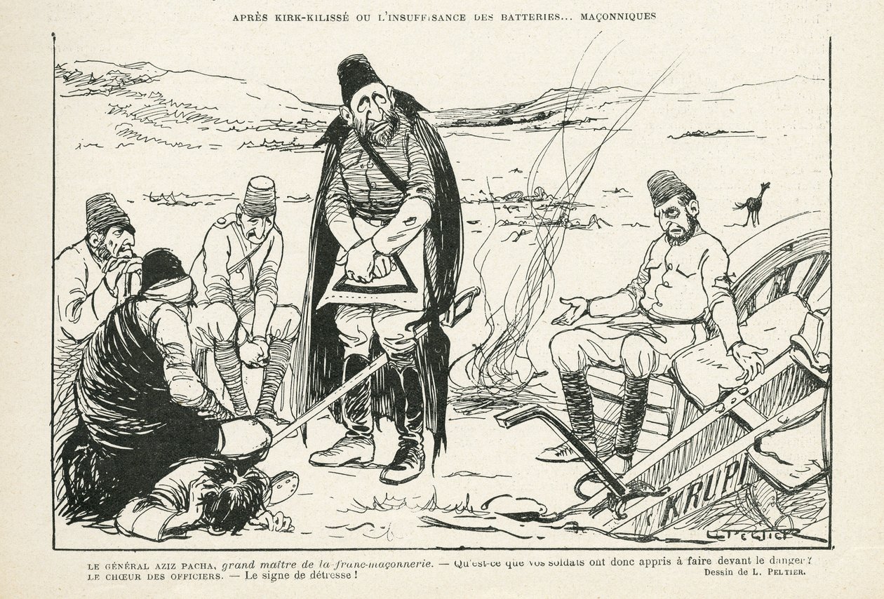 Illustration dans Le Rire, 09/11/12 - après Kirk-Kilisse ou les batteries insuffisantes (gravure) - Lucien Metivet