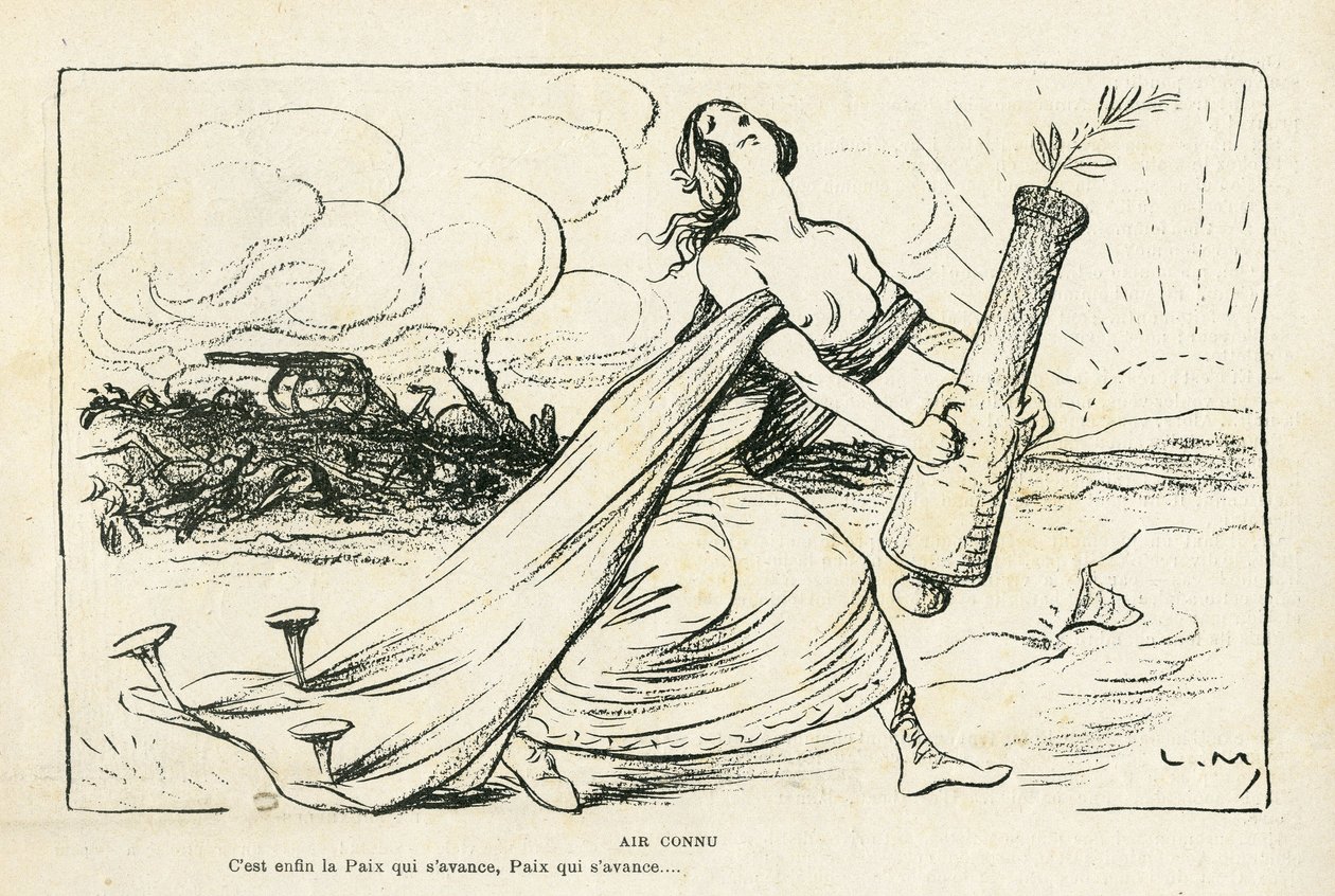 Illustration dans Le Rire, 03/05/13 - Air familier - Balkans, Armes, Obus, Paix, Première Guerre mondiale - Lucien Metivet