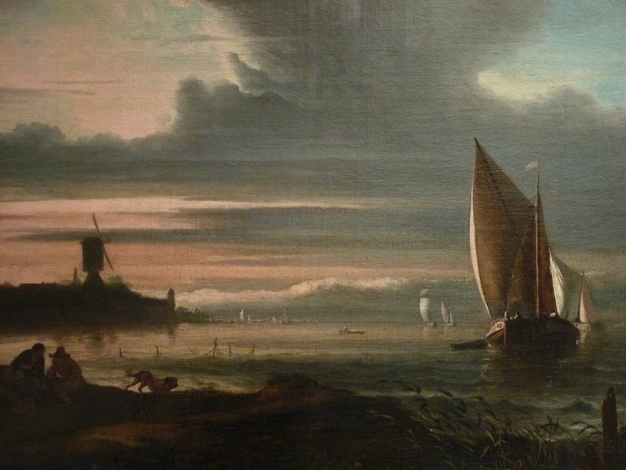 French : Bord de mer avec des voiliers et un moulin à vent The bulwark 