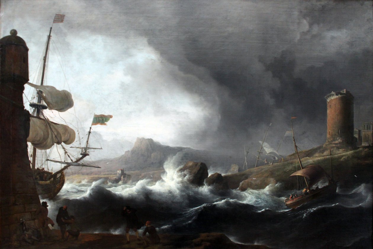 German : Stürmische See an bergiger Küste Stormy Seas on a Mountainous Coast - Ludolf Bakhuizen