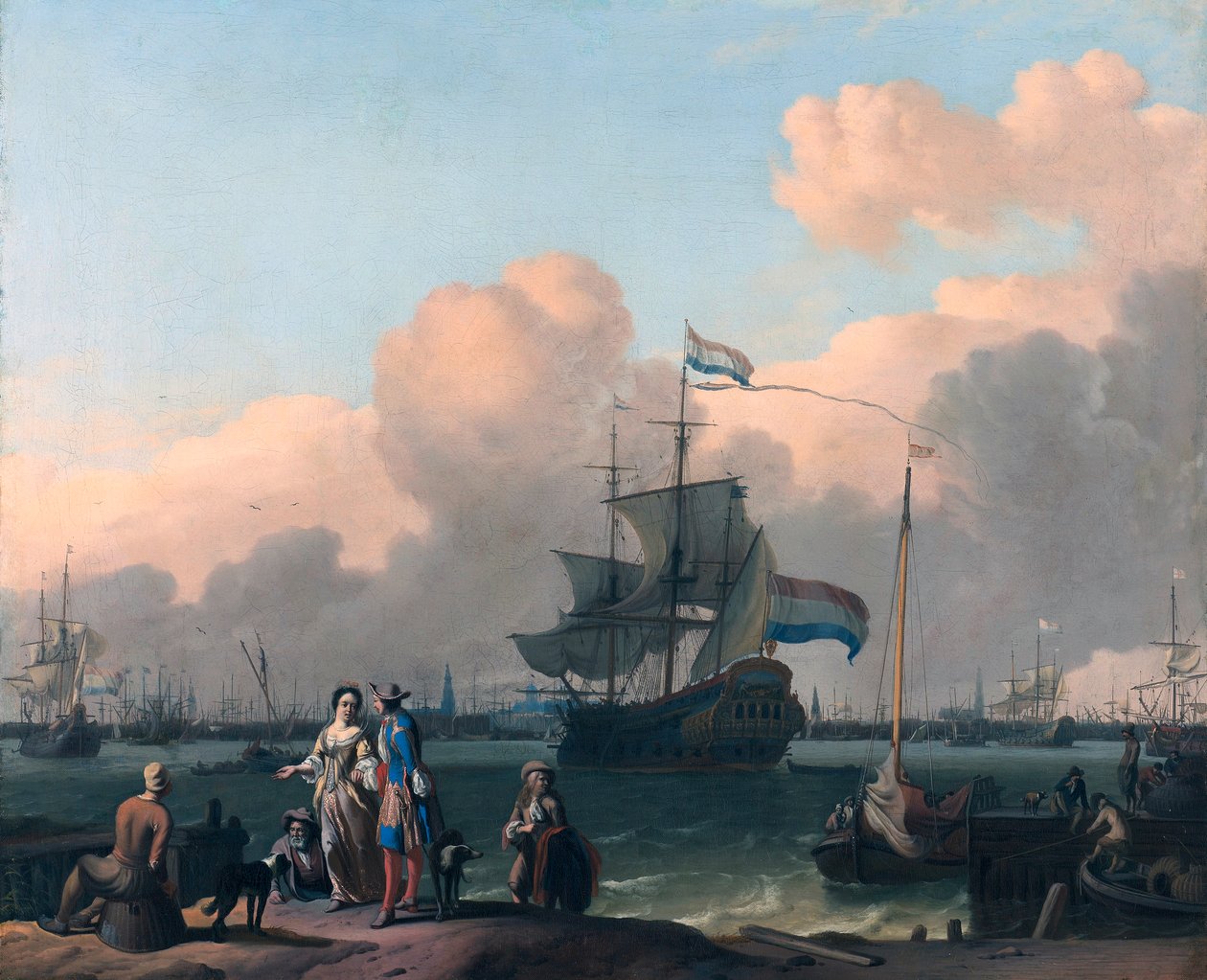 Le Y à Amsterdam, avec la frégate "De Ploeg". - Ludolf Bakhuizen