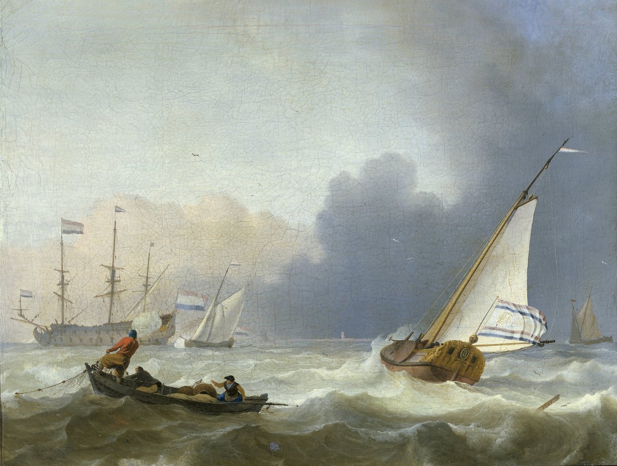 Mer agitée avec un yacht néerlandais sous voile - Ludolf Bakhuysen