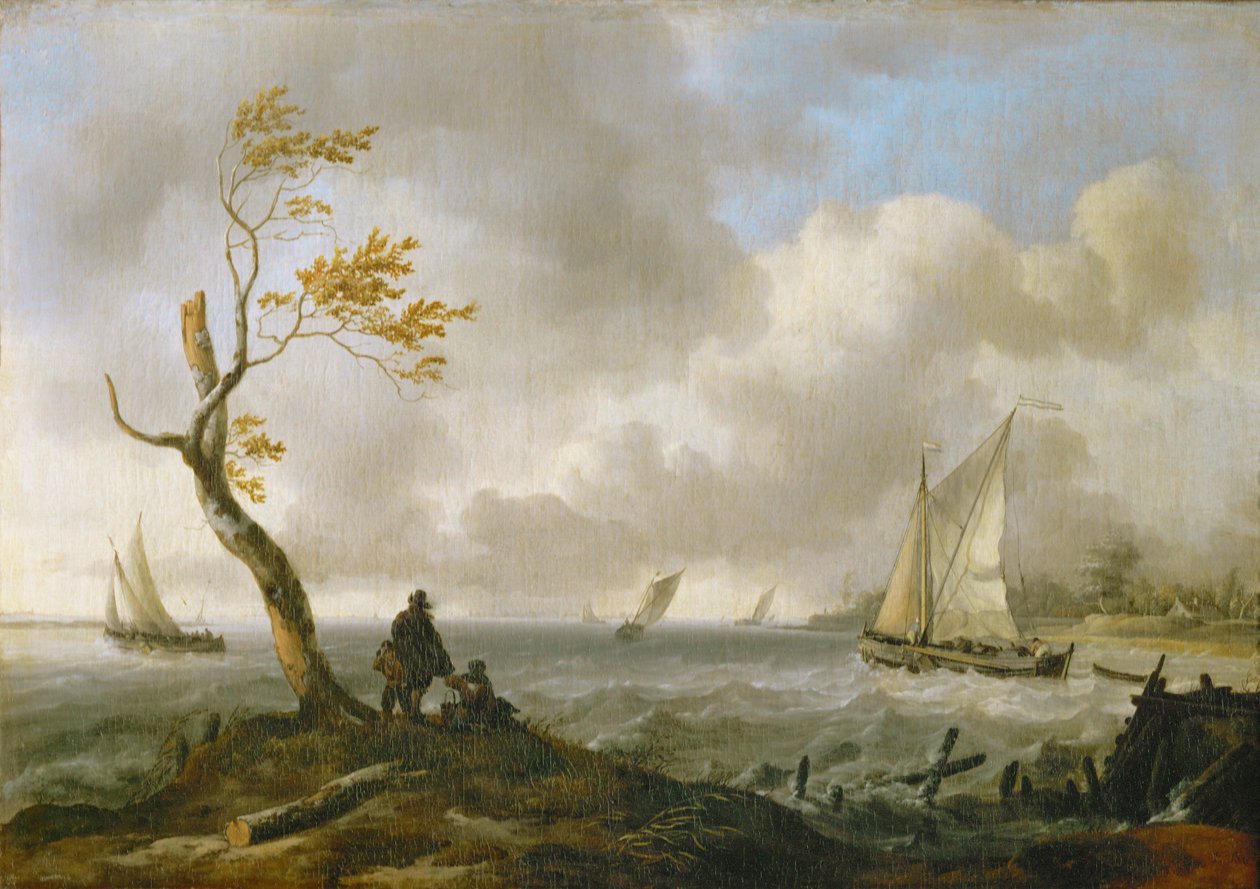 Bateaux de peche et cabotier par gros temps … - Ludolf I Backhuyzen