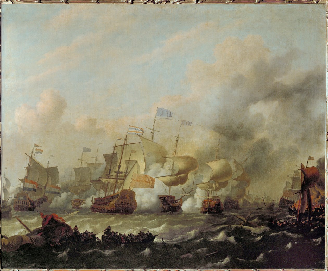 Dernière bataille navale de la guerre anglo-néerlandaise ... (peinture sur toile) - Ludolf I Backhuyzen