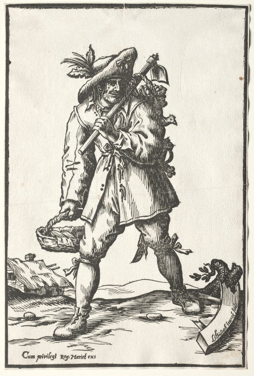 Paysanne avec une houe, un panier et une poule - Ludolph Büsinck