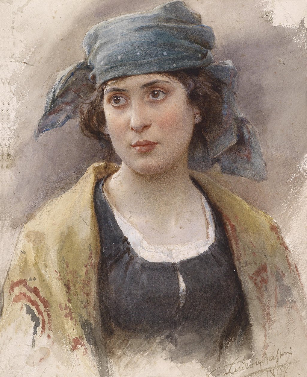 Fille avec un foulard vert - Ludwig Passini