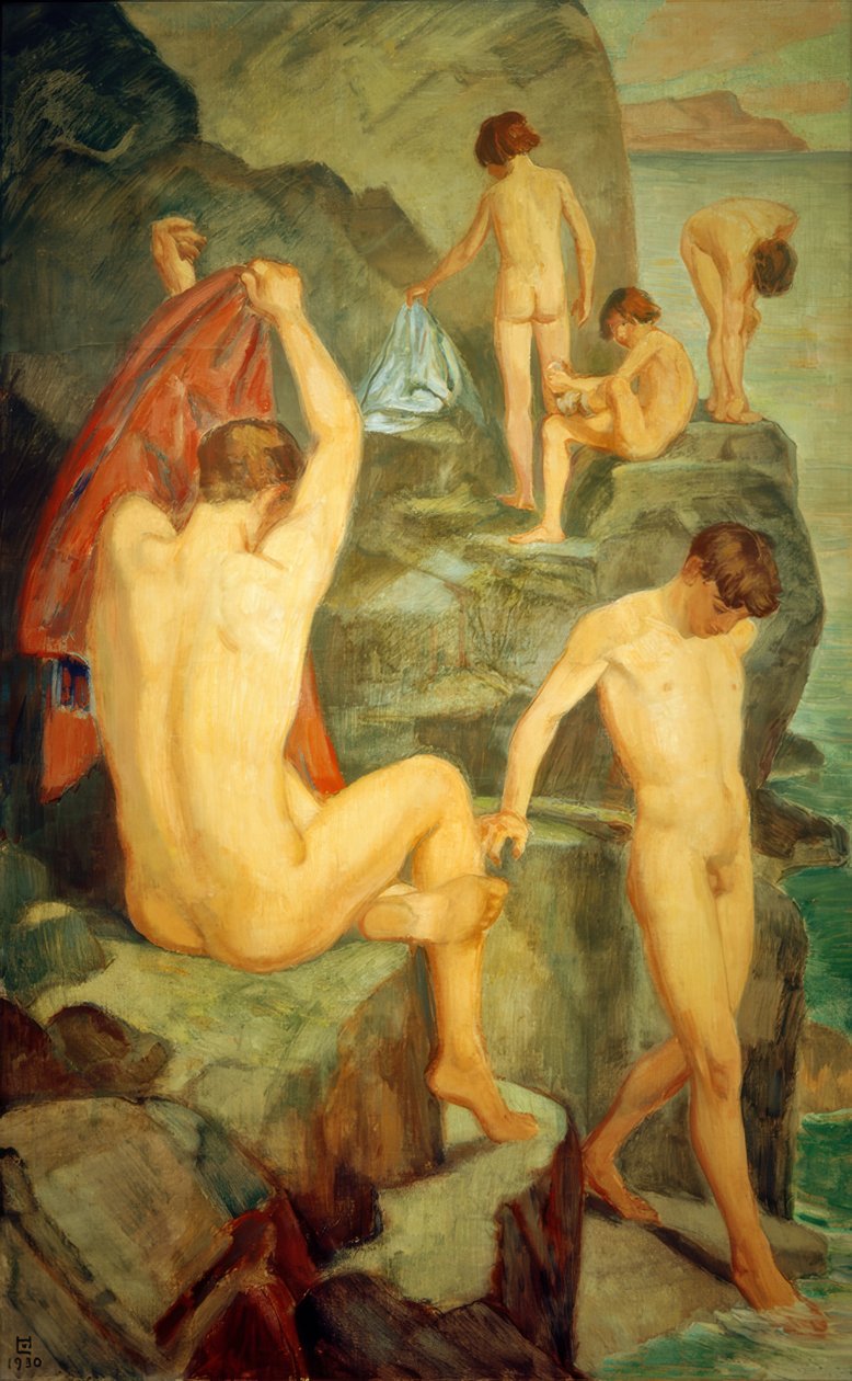 Baigneurs au rocher noir - Ludwig von Hofmann