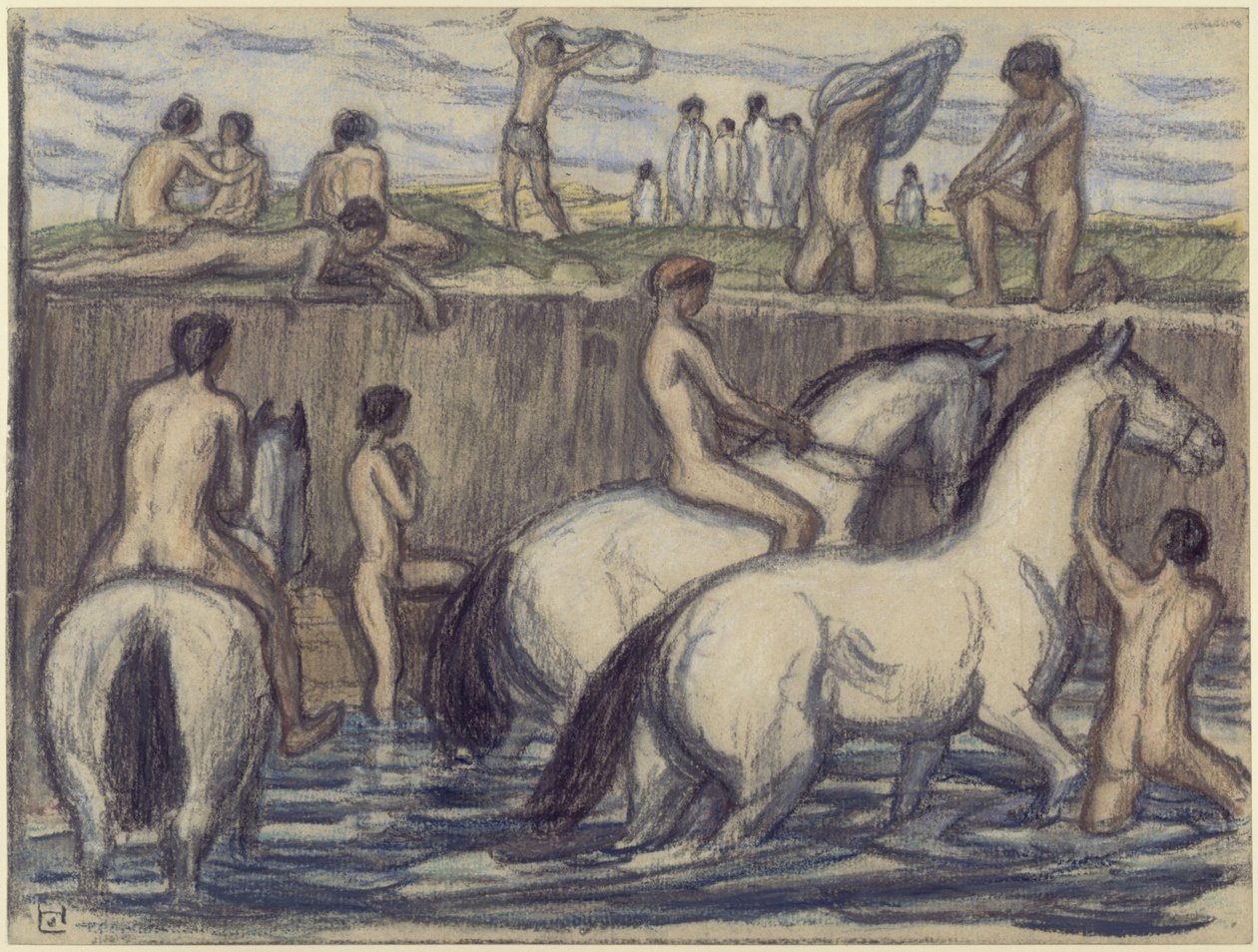 Jeunes hommes avec des chevaux à l