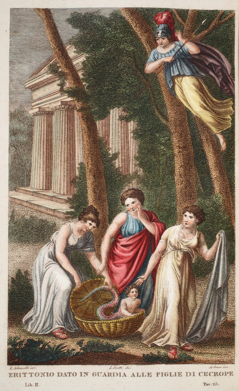 Érichthonios aux pieds de dragon ou Érittonio confié à la garde des filles de Cécrops, Livre II, illustration des Métamorphoses d