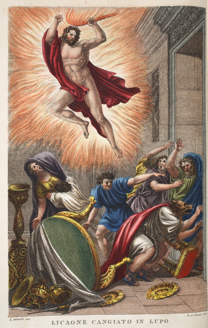 Lycaon transformé en loup, illustration des Métamorphoses d