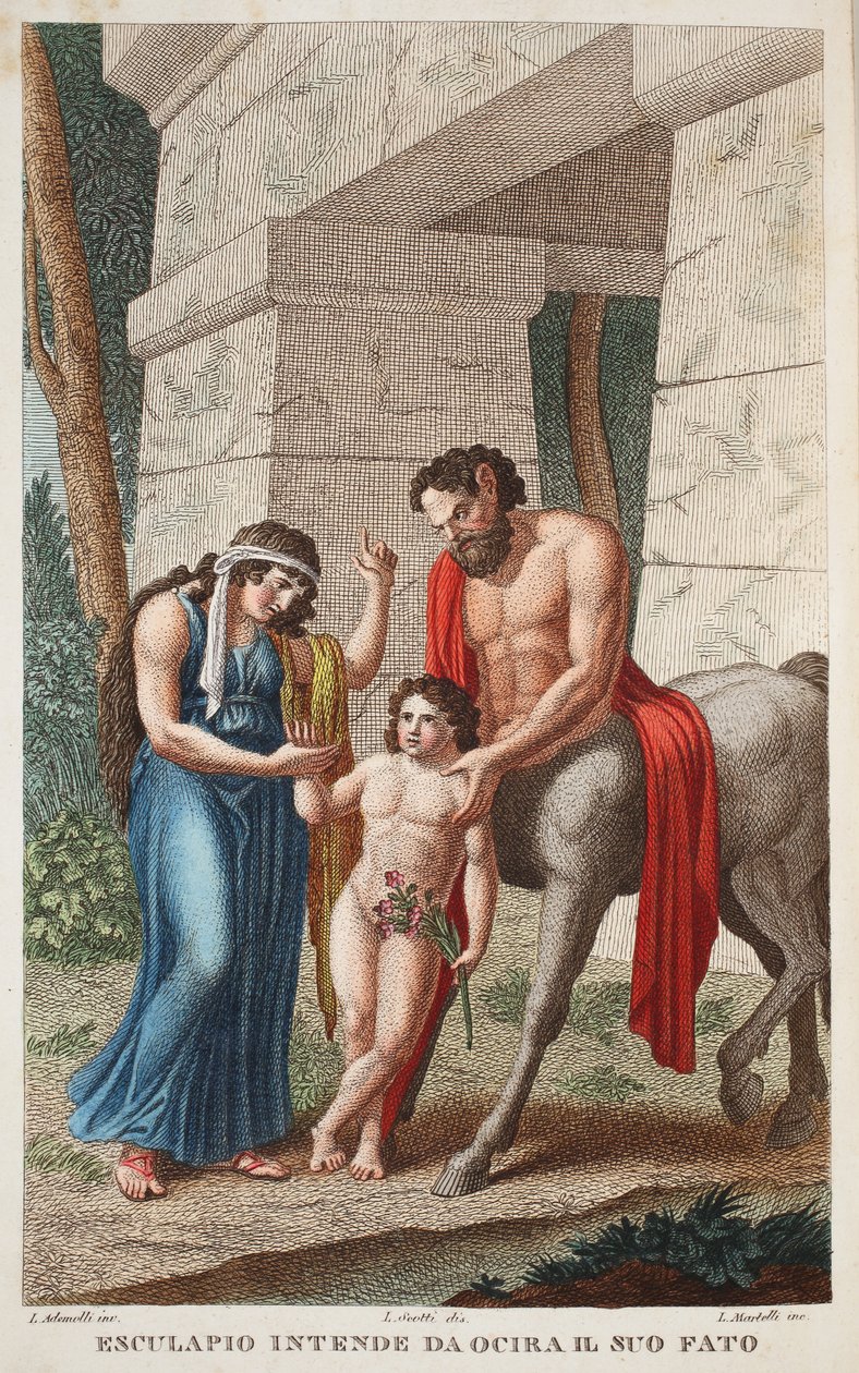 Ocyrrhoe en jument ou Esculapio intende da Ocira il Suo Fato, illustration des Métamorphoses d