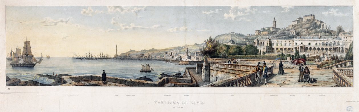 Vue panoramique de la ville de Gênes (lithographie) - Luigi Garibbo