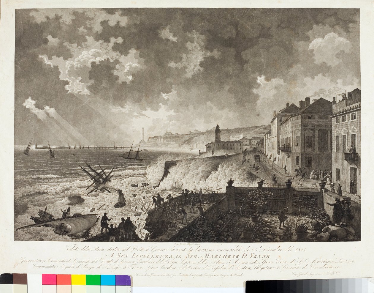 Vue du port de Gênes pendant la tempête du 25/12/1821 - Luigi Garibbo