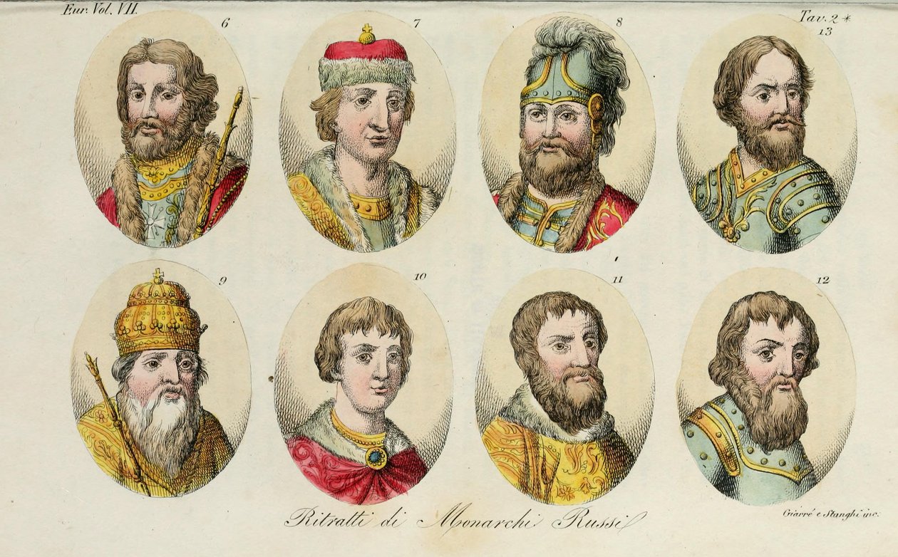 6. Yaroslav 7. Sviatoslav II 8. Sviatopolk 9. Vladimir Monomakh 10. Yuri I 11. Ivan II 12. Dmitry Donskoy 13. Ivan III, 1831 - Luigi Giarrè