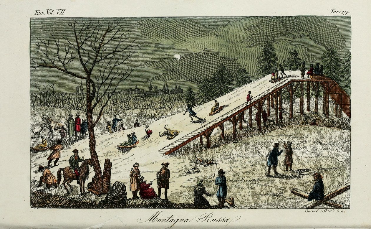 Une montagne russe. Illustration de Il costume antico e moderno o storia del governo par Giulio Ferrario, 1831 - Luigi Giarrè