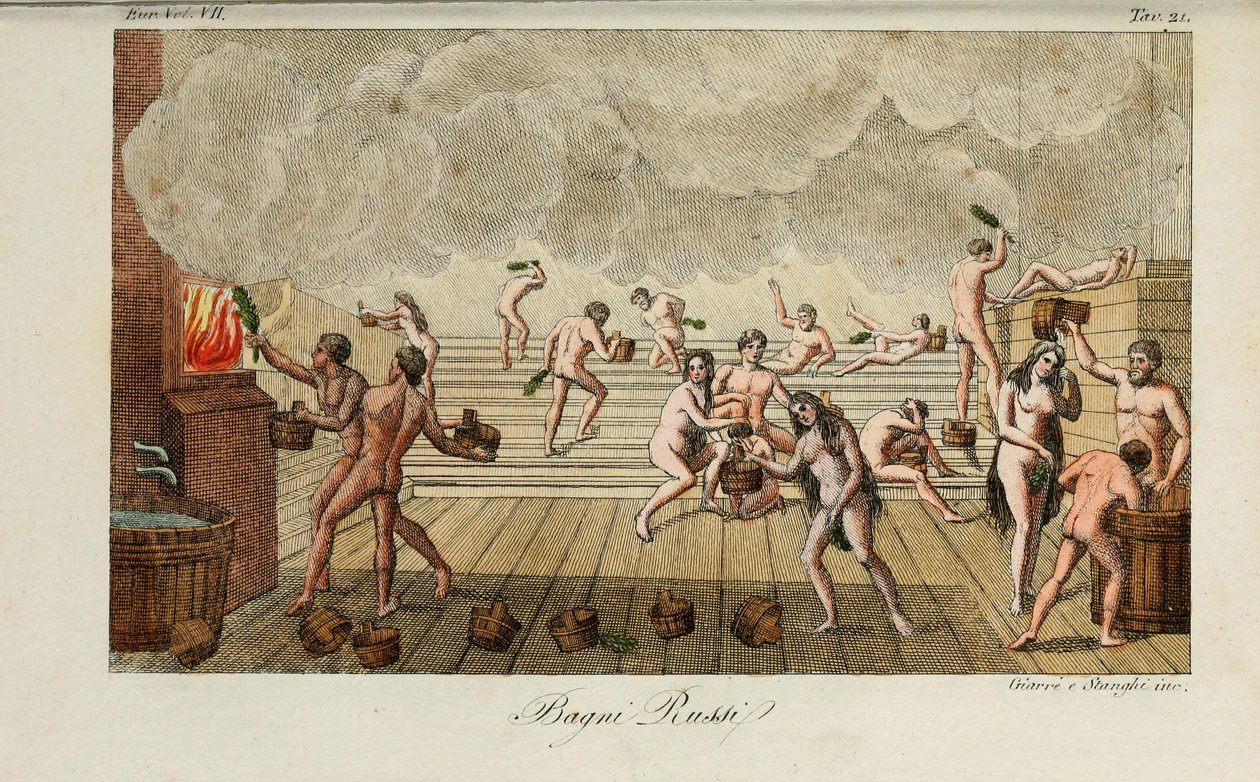 Bain russe. Illustration de Il costume antico e moderno o storia del governo... par Giulio Ferrario, 1831 - Luigi Giarrè