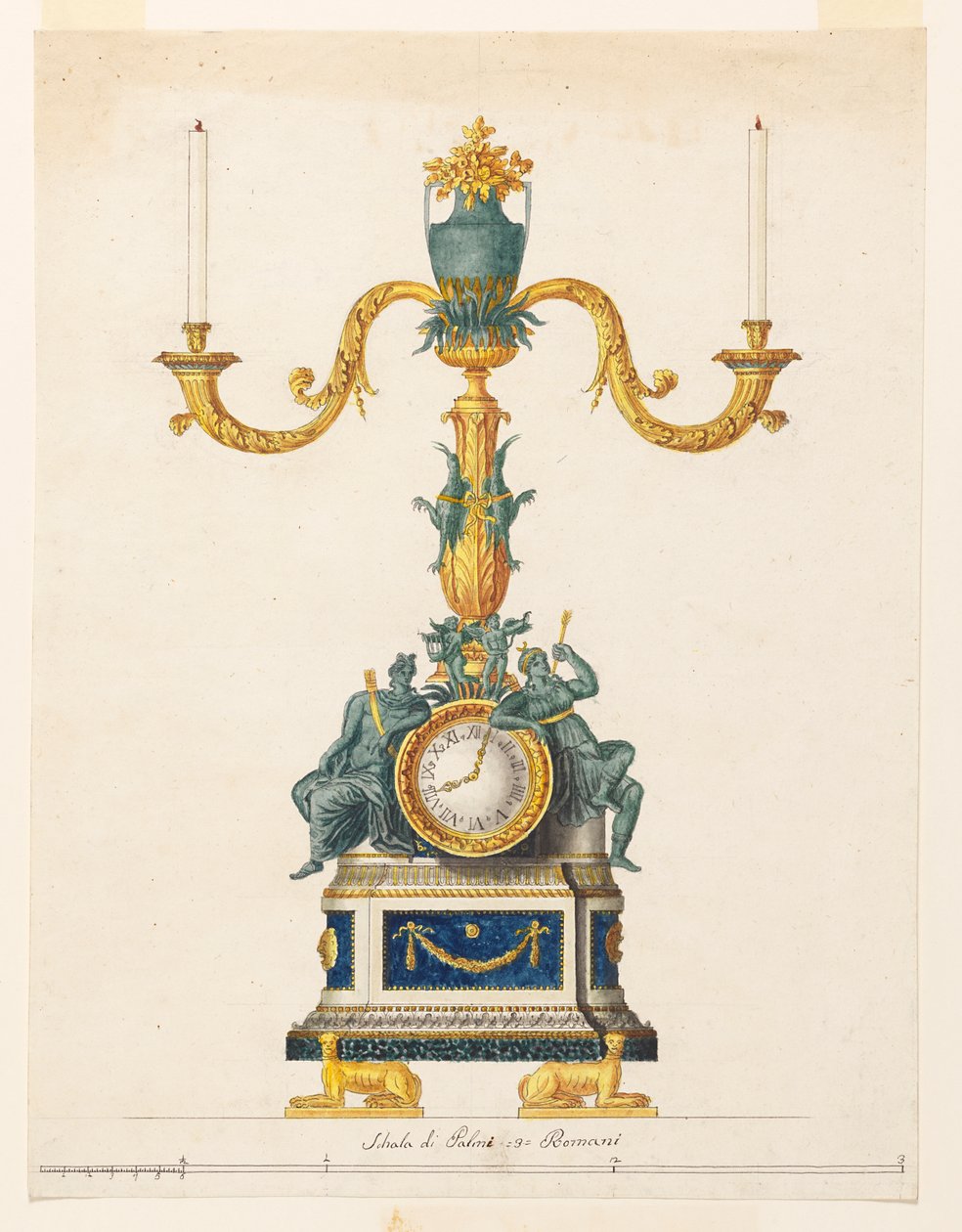 Conception pour un chandelier avec une horloge - Luigi Righetti