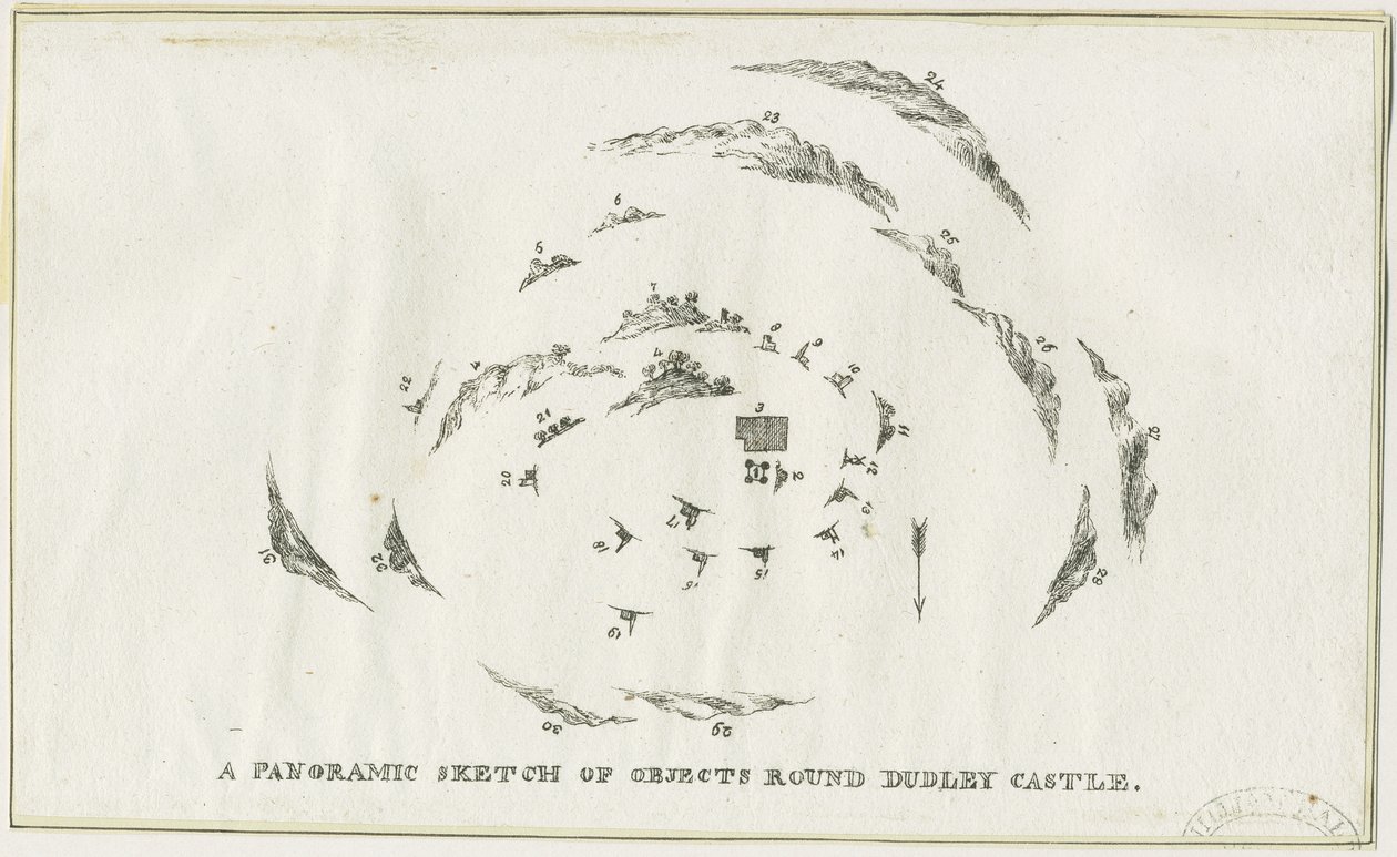 Dudley - Panorama de la région du château de Dudley : lithographie, nd [c 1825] - Luke Booker