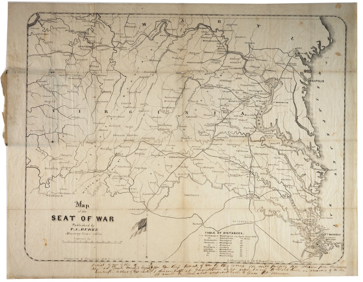 Carte du théâtre de la guerre, réalisée à Savannah, Géorgie, 1861 - M. B. Grant