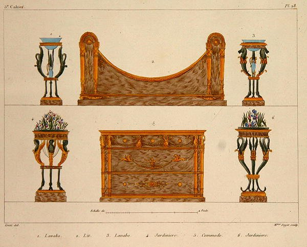 Dessins de meubles, gravés par Mme Soyer, planche 28 de 