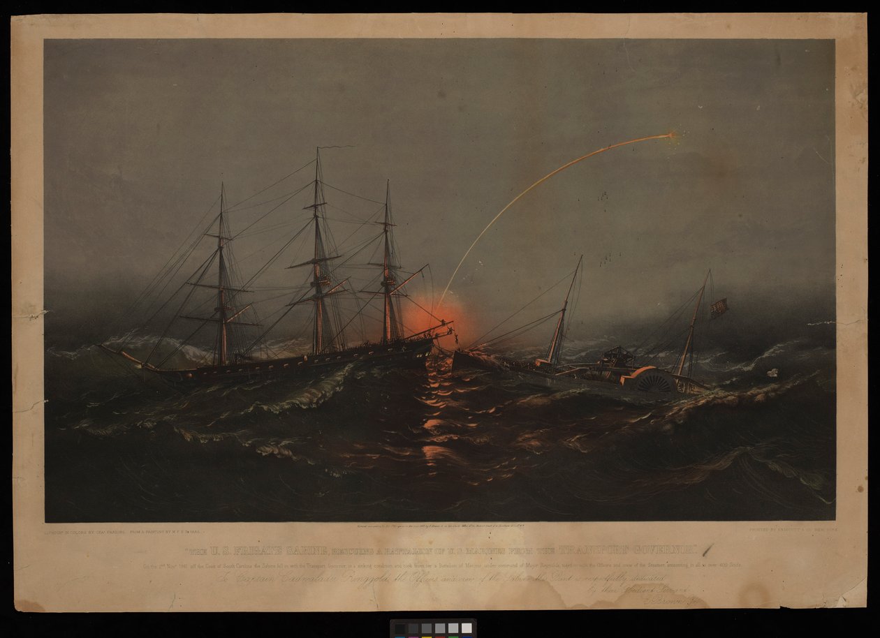 La frégate américaine Sabine, sauvant un bataillon de marines américains du transport Governor. Le 2 novembre 1861 au large des côtes de la Caroline du Sud - M. F. H. De & Parsons Charles Haas
