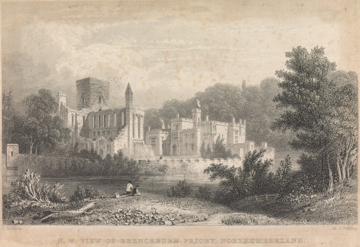 Vue nord-ouest du prieuré de Brenckburn, Northumberland ; page 44 (Volume Un) - M. J. Starling