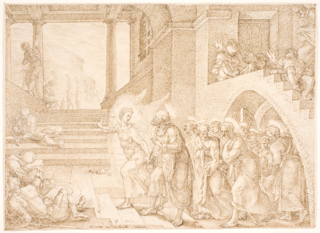 Les apôtres libérés de prison par un ange - Maarten van Heemskerck