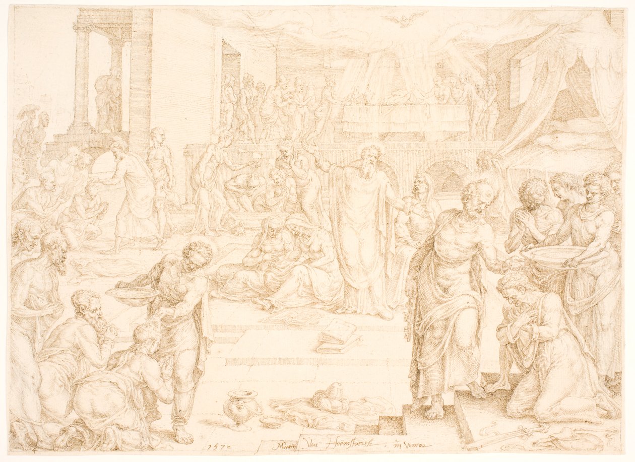 Pierre et les autres apôtres baptisant la congrégation à Jérusalem - Maarten van Heemskerck