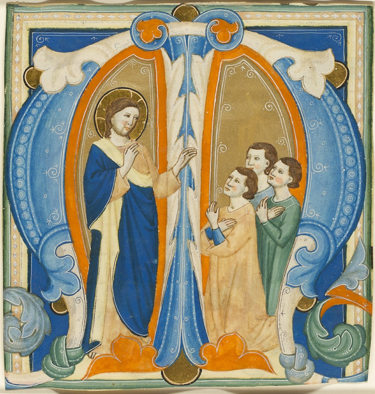 Le Christ bénit trois jeunes gens, initiale M d