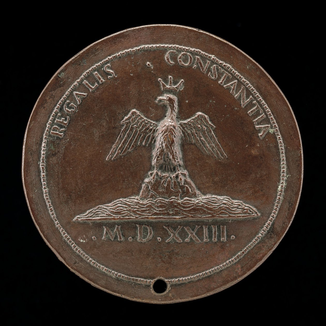 Aigle couronné sur un monticule au milieu des eaux [verso], 1523 - Maffeo Olivieri
