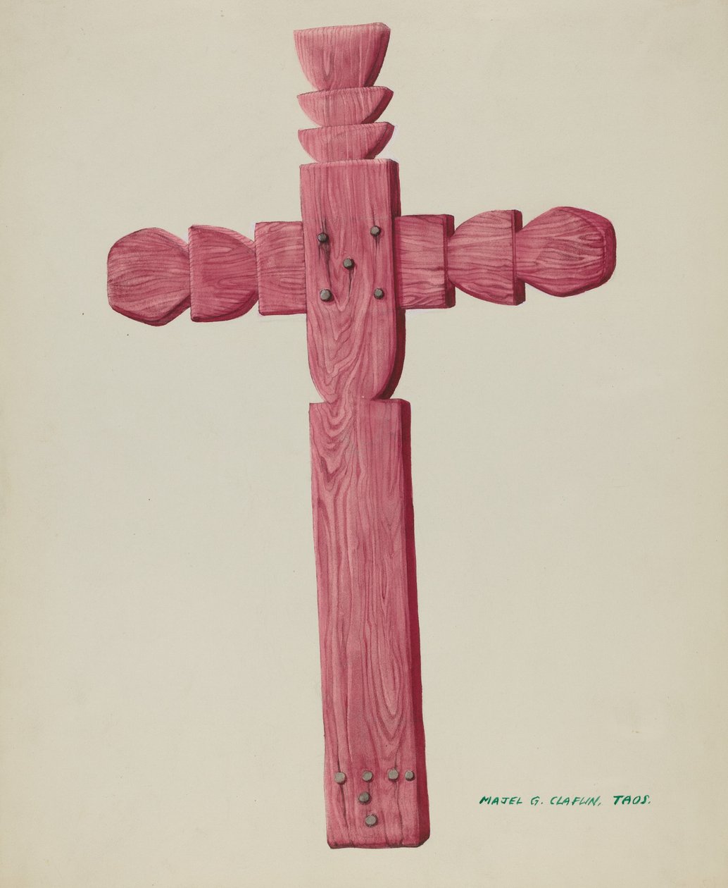 Croix en bois rouge utilisée comme pierre tombale, vers 1937 - Majel G. Claflin