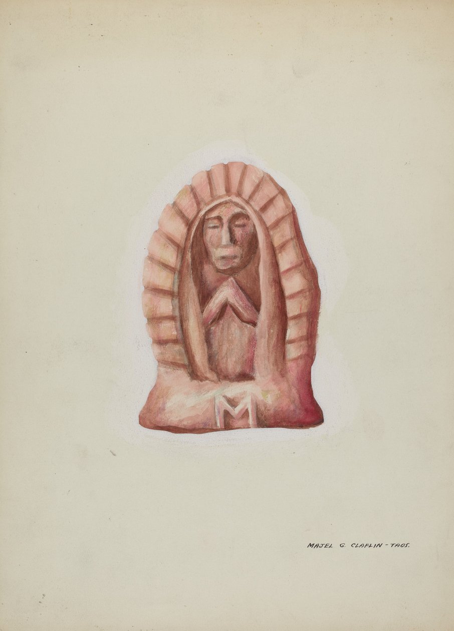 Petite statue de Guadalupe taillée dans la pierre, vers 1937 - Majel G. Claflin