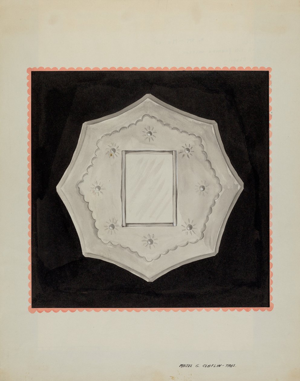 Petit miroir encadré en étain, vers 1937 - Majel G. Claflin