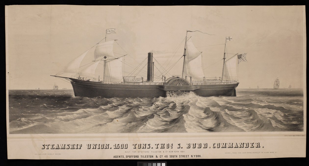 Paquebot Union. 1500 tonnes, Thos S. Budd, commandant. Construit pour Spofford Tileston & Co 1851 - Major and Knapp Sarony