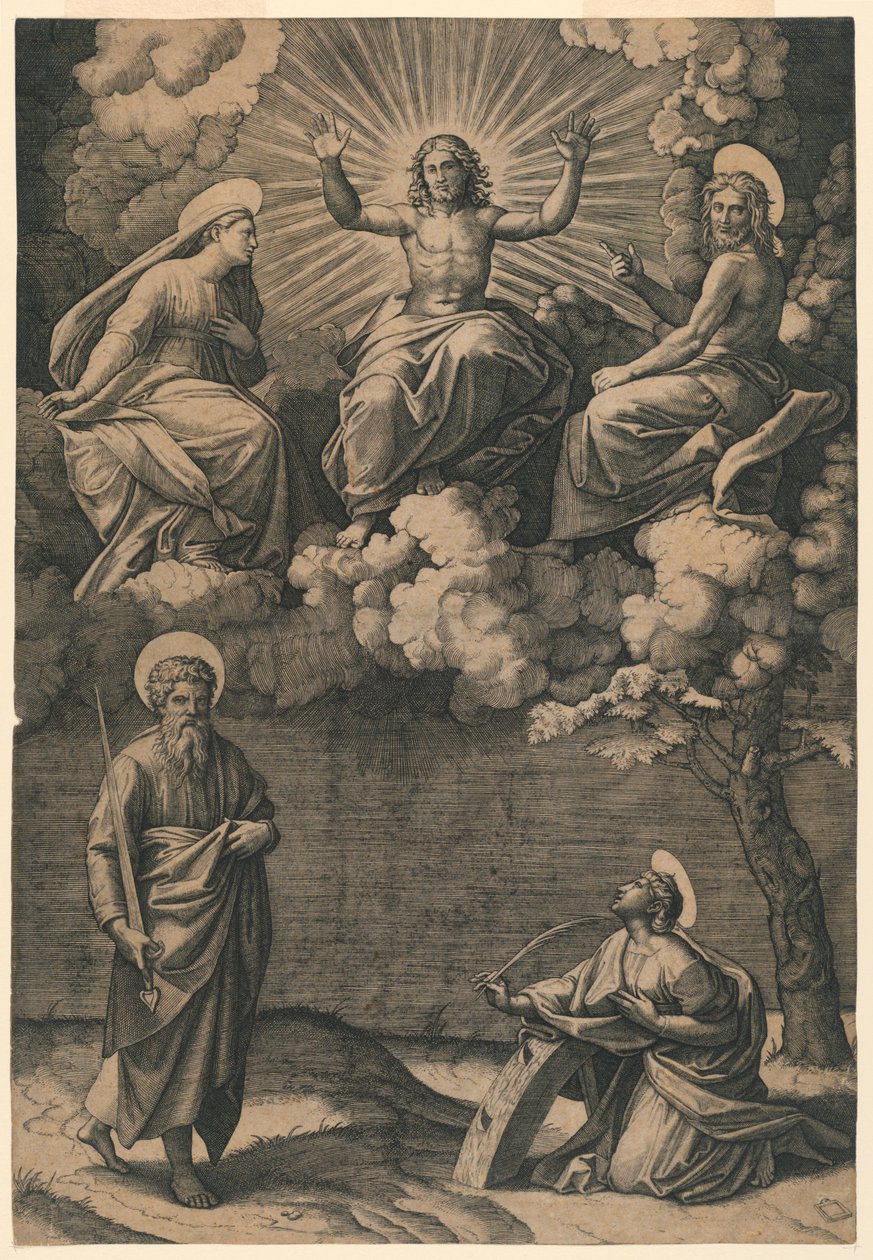 Jésus-Christ, la Vierge et Saint Jean-Baptiste avec les Saints Paul et Catherine - Marc Antonio Raimondi